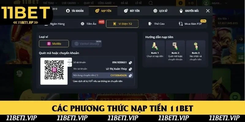 Nạp tiền 11bet được đánh giá cao với đa dạng phương thức