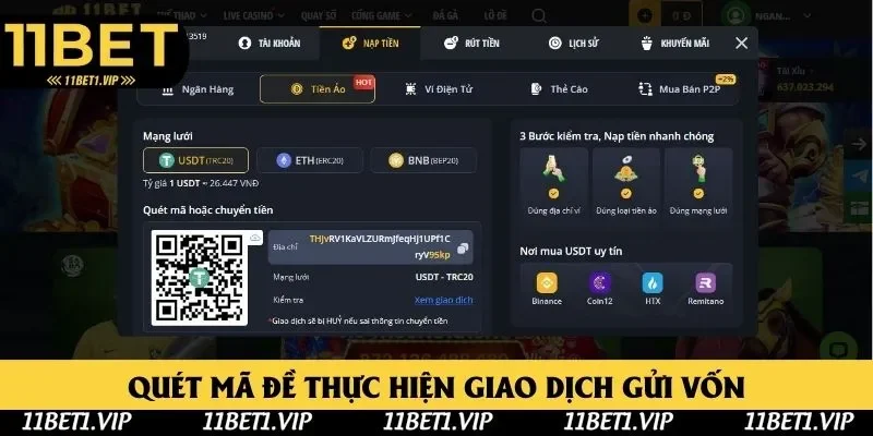 Hoàn tất thủ tục nạp tiền 11bet