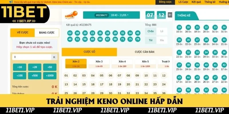 Cược Keno tại sảnh xổ số 11BET